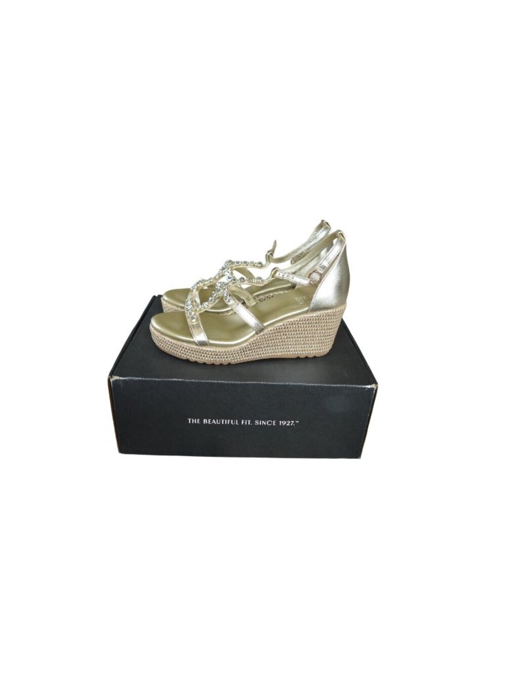 Naturalizer Serena Wedge Sandals Champagne Metallic T Strap Womens Size 7 Party
